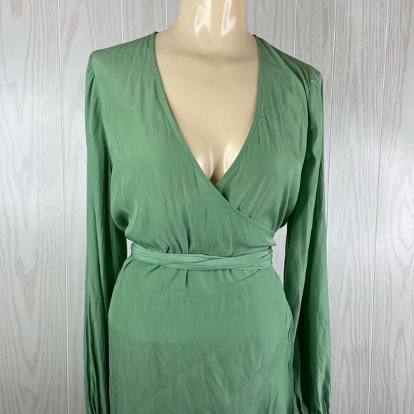 Ramy Brook Wrap Dress Women's Green Surplice Neck Long-Sleeve Mini Size Small - Picture 2 of 5